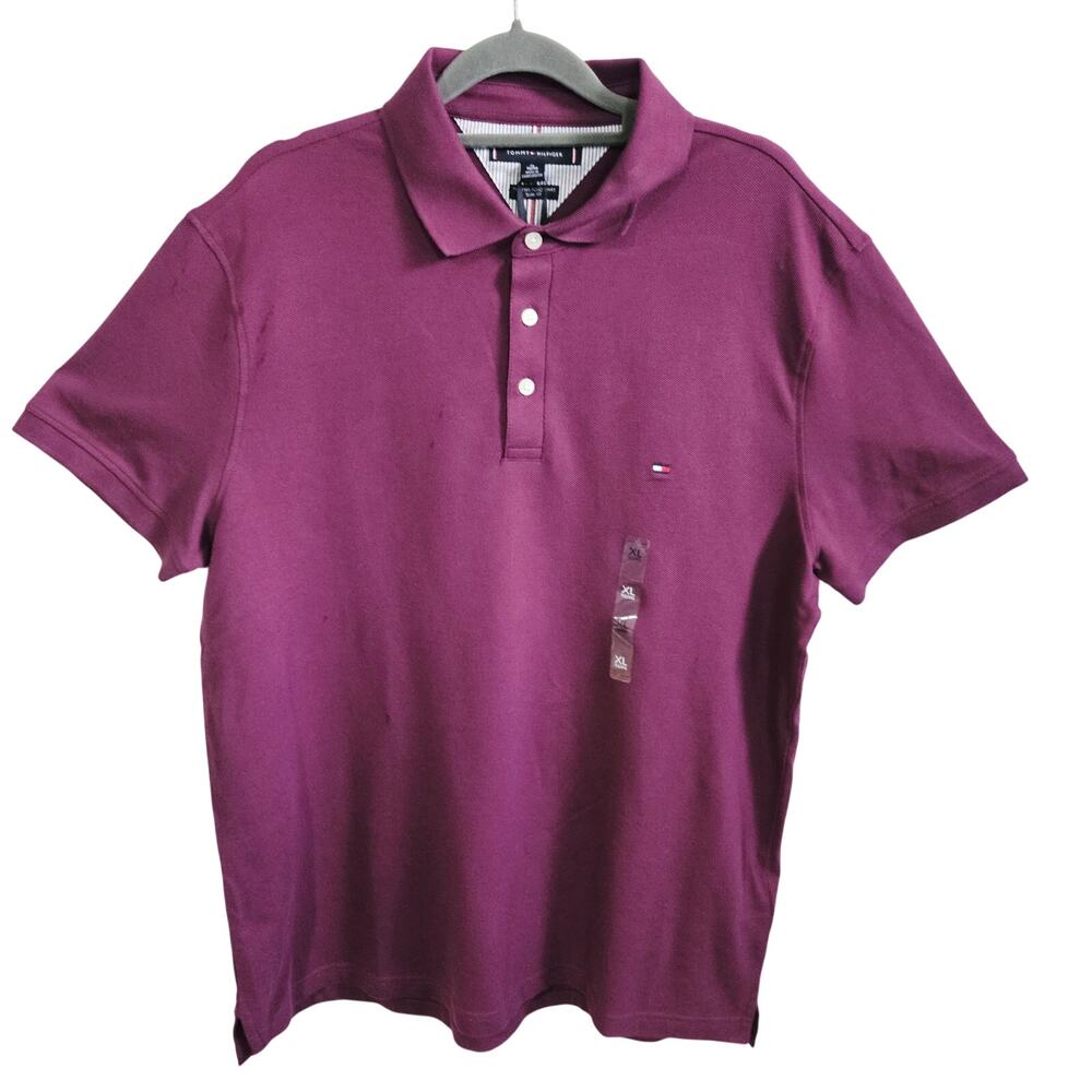 Tommy Hilfiger Men's Size XL 1985 Polo Shirt Purple Slim Fit Office Casual NWT